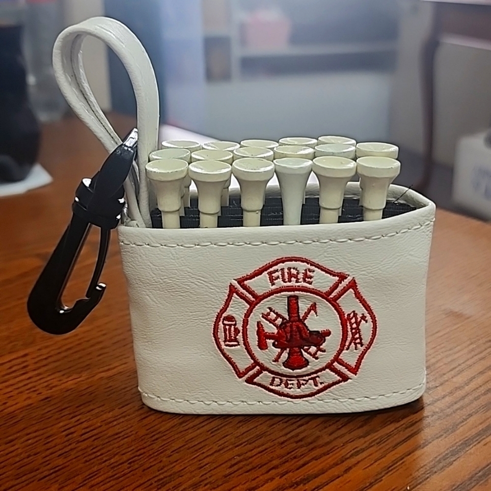 Fire Dept golf tee holder embrodiered